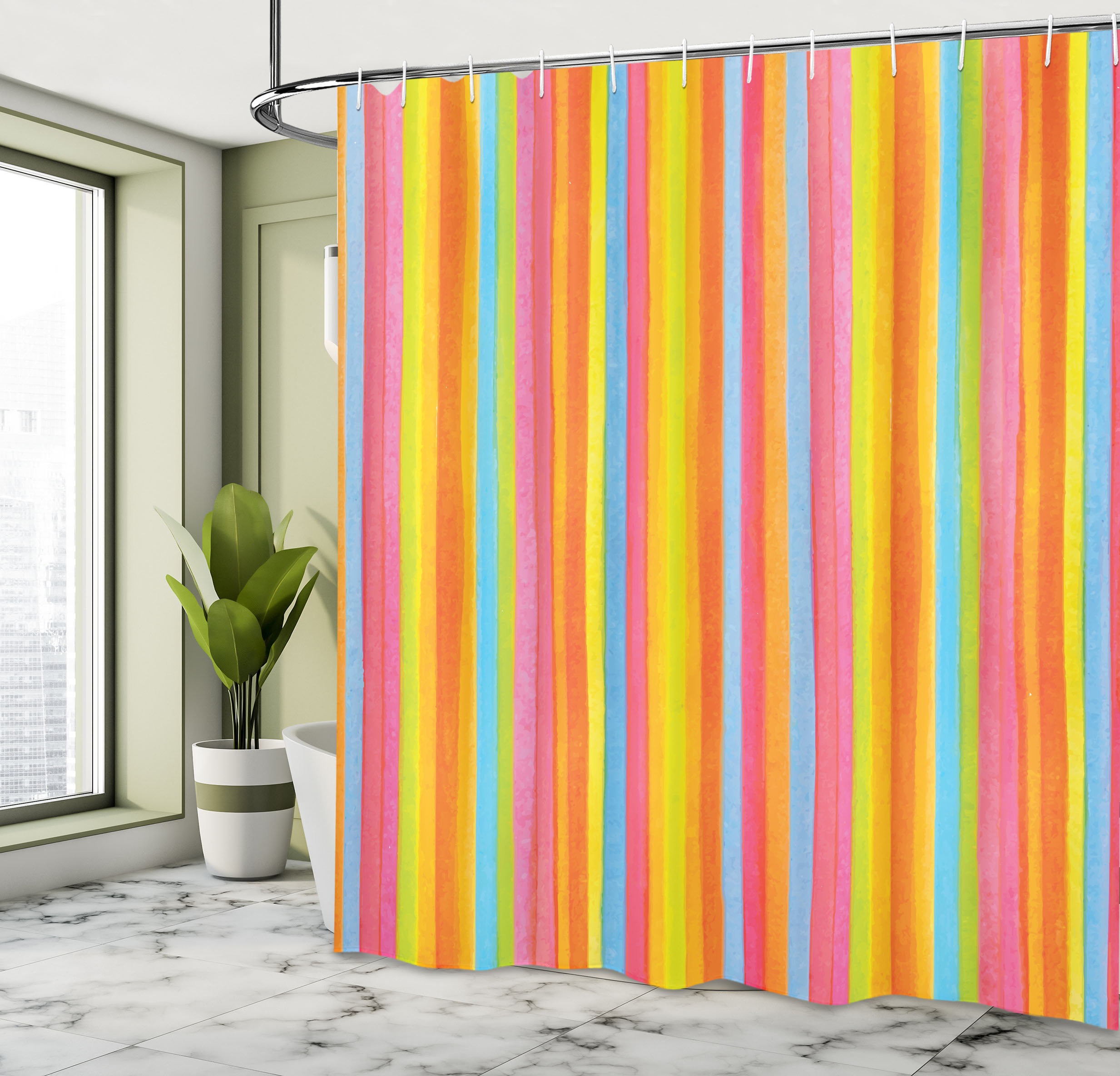 Ivy Bronx Striped Shower Curtain Vertical Colorful Lines Multicolor