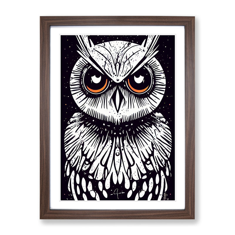 Owl Graffiti Art - Framed Print, 46cm H x 34cm W x 2cm D, Walnut