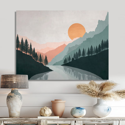 «Summer Sunset In The Mountains - Coastal Large», reproduction d'art sur toile encadrée jaune