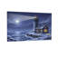 Phare de Noël au clair de lune, scène côtière d'hiver, paysage nocturne, rivage enneigé-1995462522