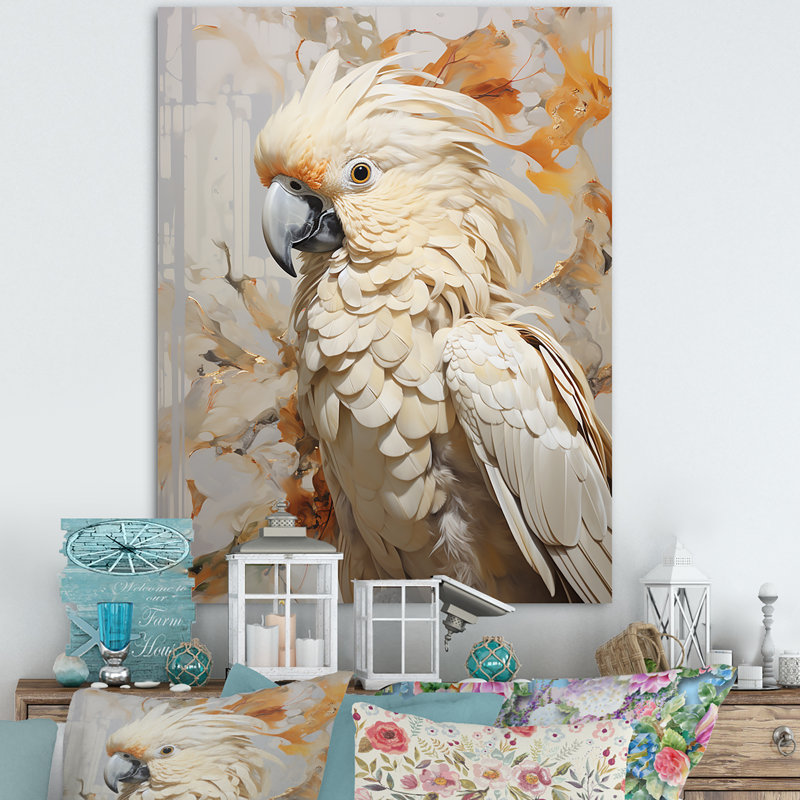 Perroquet beige à plumes élégance II, Toile tendue, 44" H x 34" W
