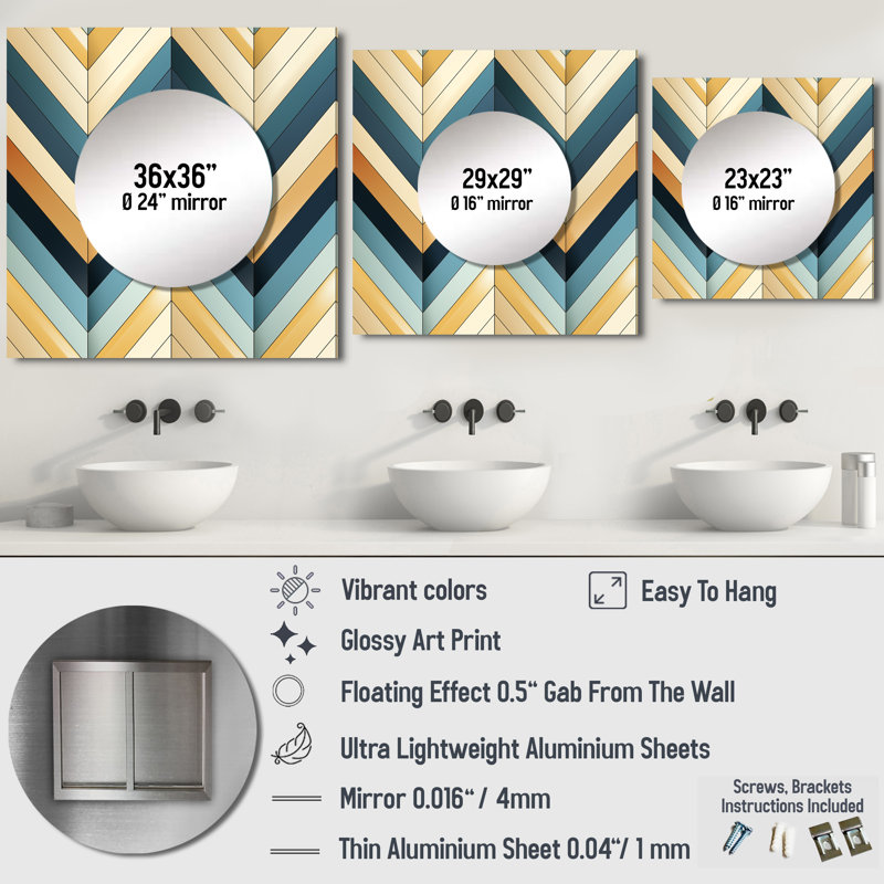 Miroir beige à chevrons fusion mosaïque, 23 po x 23 po