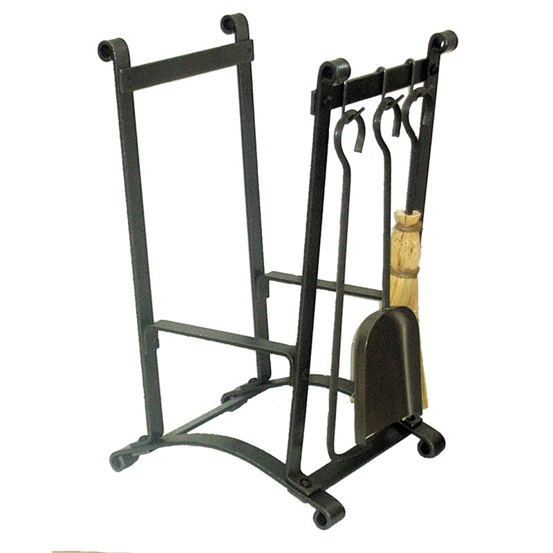 Compact Hammered Steel Curved Firewood Rack with Tools