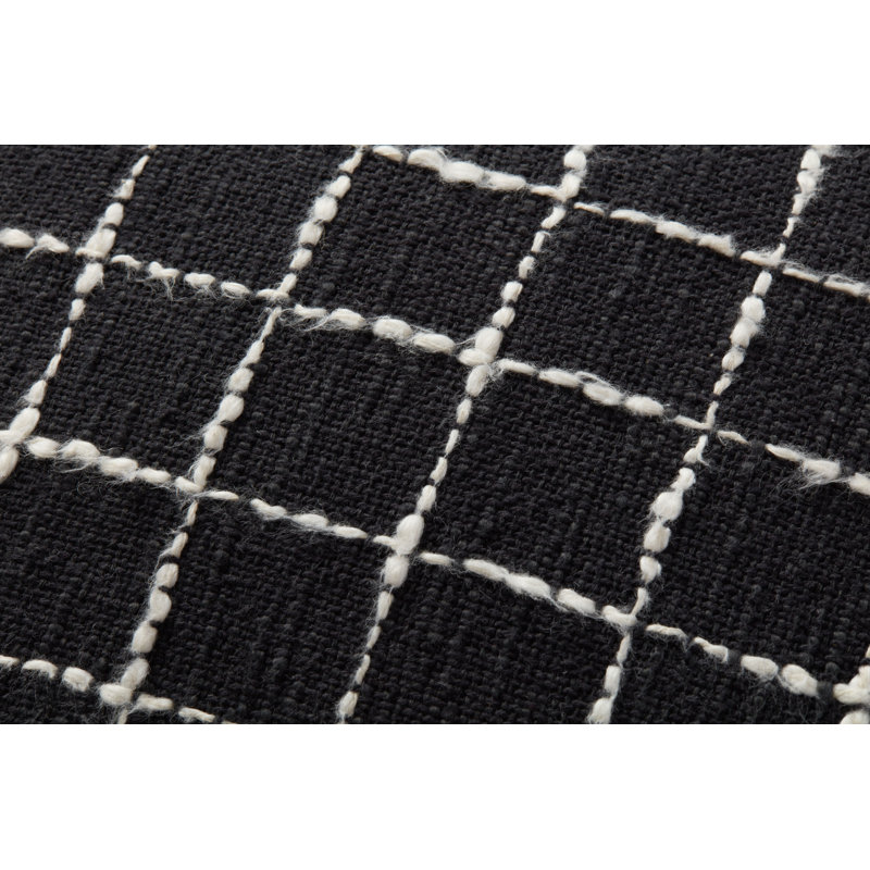 Black and Ivory Cotton Blend Square Throw Pillow
