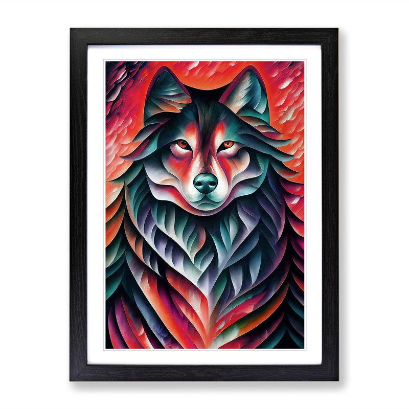 XV1022-5279X Wolf Portrait No.2 - Single Picture Frame Print, Black, 34cm H x 25cm W