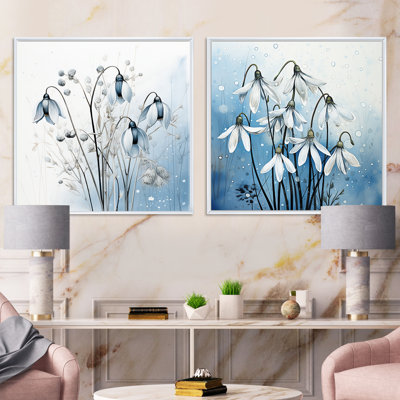 Minimalism Blue And White Snowdrops Bloom - Snowdrops Square Collage Set Of 2