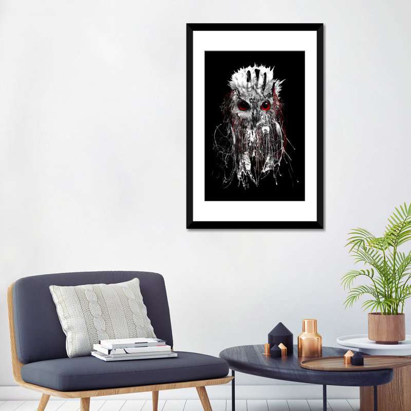 « red-avec hibou », impression sur toile, H 24 po x l 16 po x P 1 po, Papier avec cadre noir, Blanc