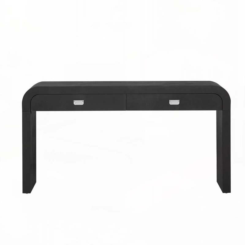 Console rectangulaire avec 2 tiroirs, placage de bois de ronce, Noir