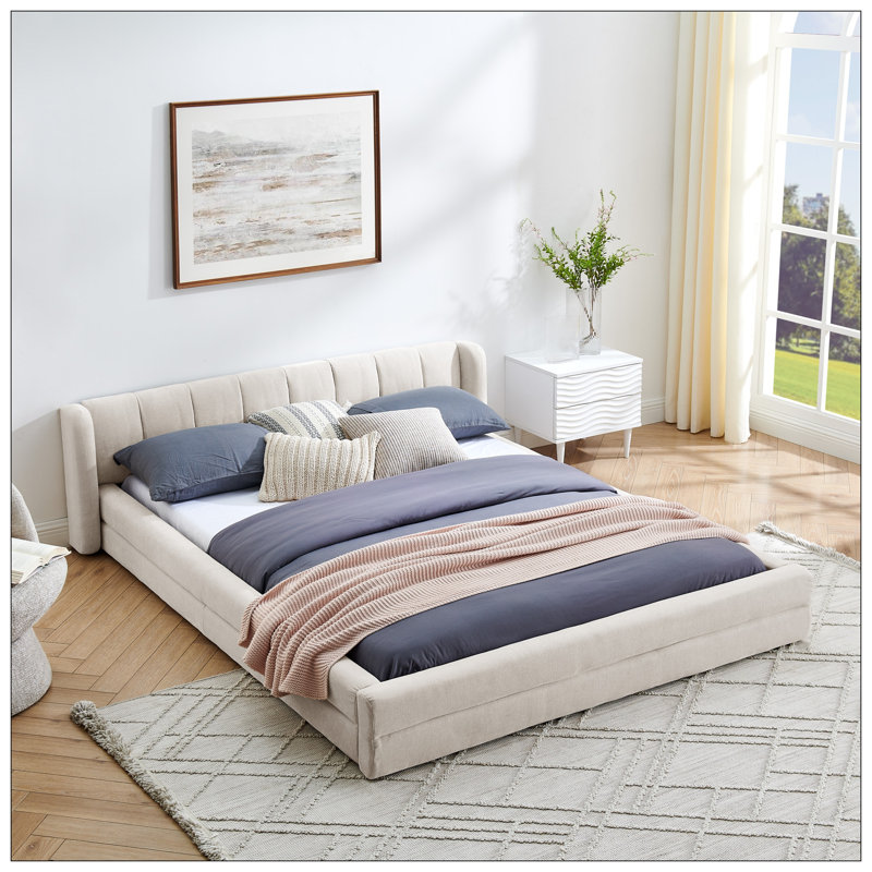 Structure de lit rembourrée avec tissu épais, Beige