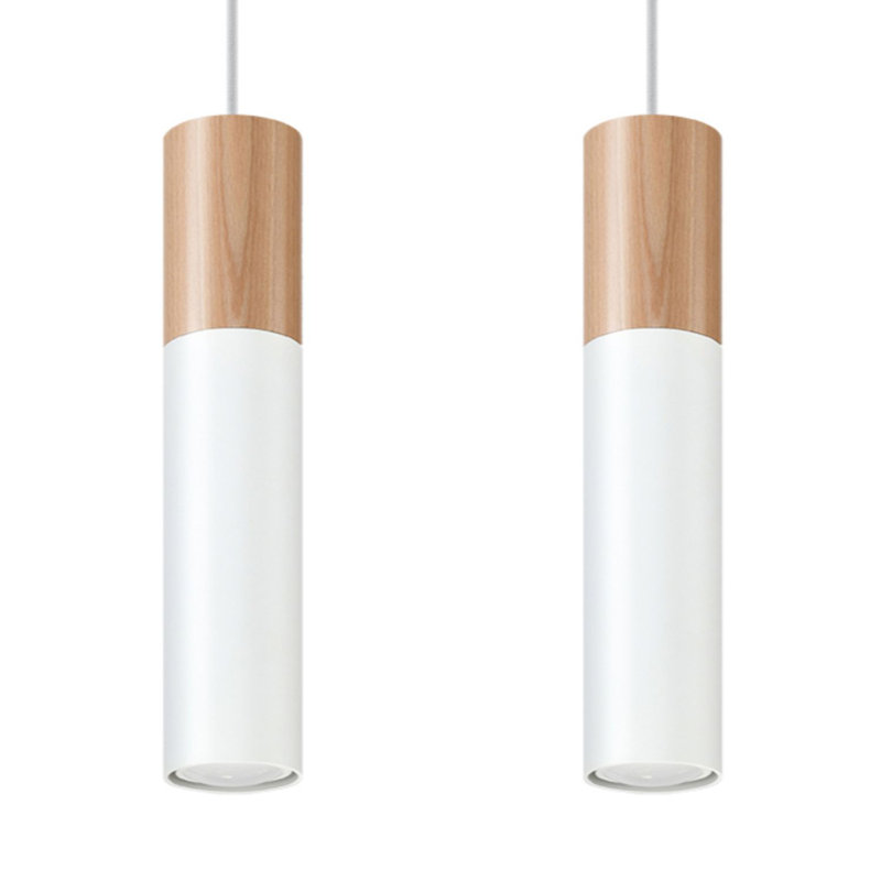 Casper 2 - Light White/Brown Geometric Pendant, White/Wood