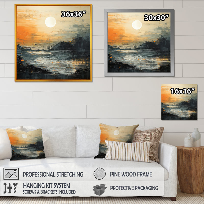 Modern Coastal Mystic Sunrise On Canvas Print, Black Single Picture Framed, 24" H x 24" W x 1" D