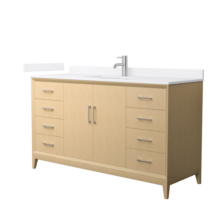 Janna 60" Freestanding Single Bathroom Vanity with Quartz Top, Single, Brushed Nickel, White Quartz