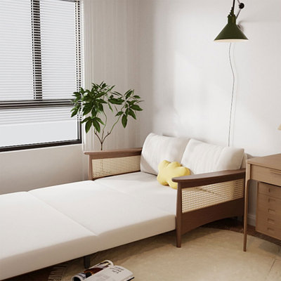 Canapé-lit modulaire 100% polyester blanc crème