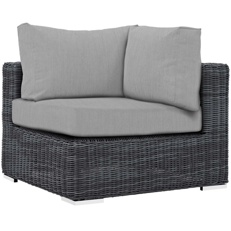 Canapé d'angle extérieur en rotin Sunbrella, Gris