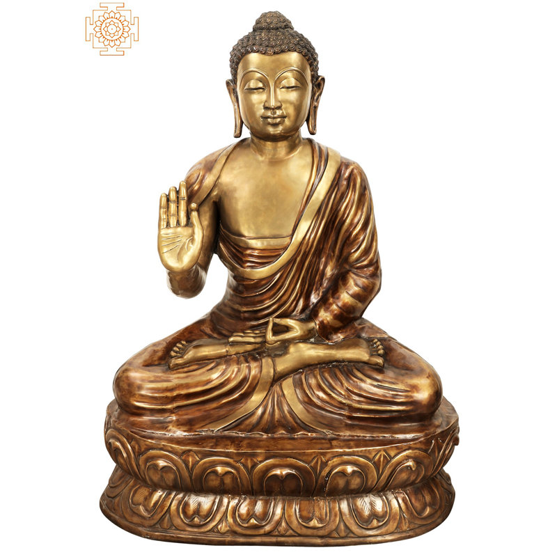 Statue de Bouddha en laiton fait à la main 67 po Vitarka Mudra - Sculpture de geste assis pour la méditation