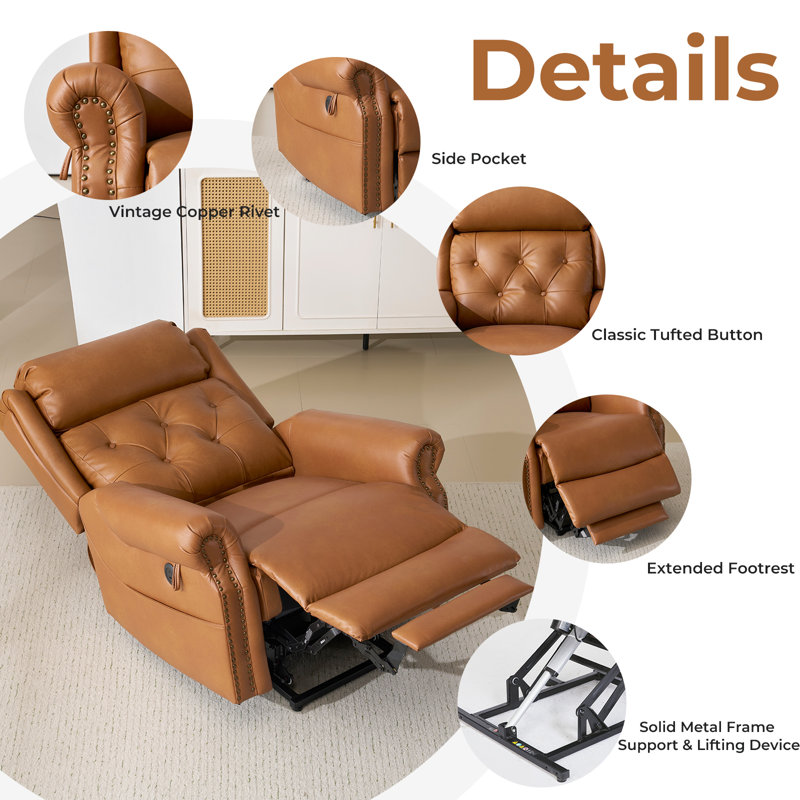 Large Power Lift Recliner Chair For Elderly, Oversized Lay Flat Recliner With Massage And Heat, Electric Lift Chair With Adjustable Headrest, Extended Footrest, Usb Ports.