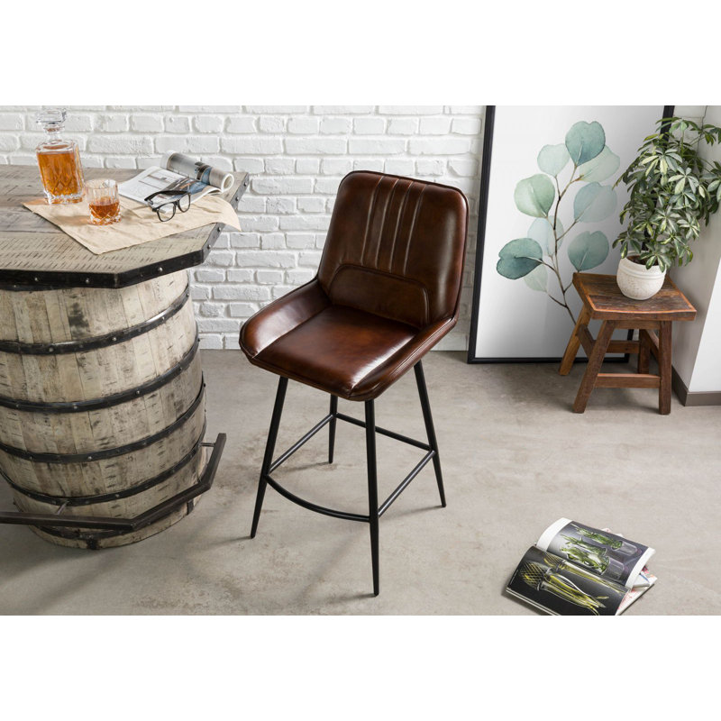 Iron Label Upholstered Bar Stool, Brown