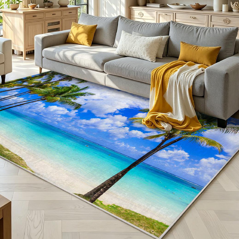 Magnifique tapis d'intérieur lavable à la machine bleu turquoise, Rectangle 71" x 98"