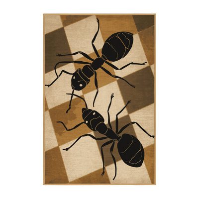 Machine Washable Osazee Ant Retro Checkered Rug in Brown – Binding