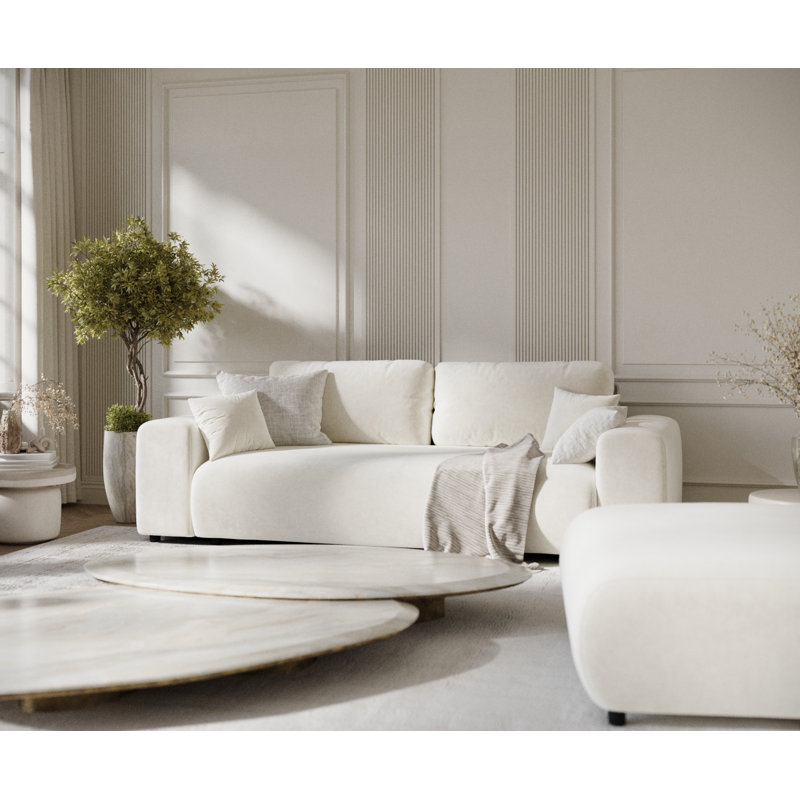 Three-seater square arm sofa, Beige Velvet