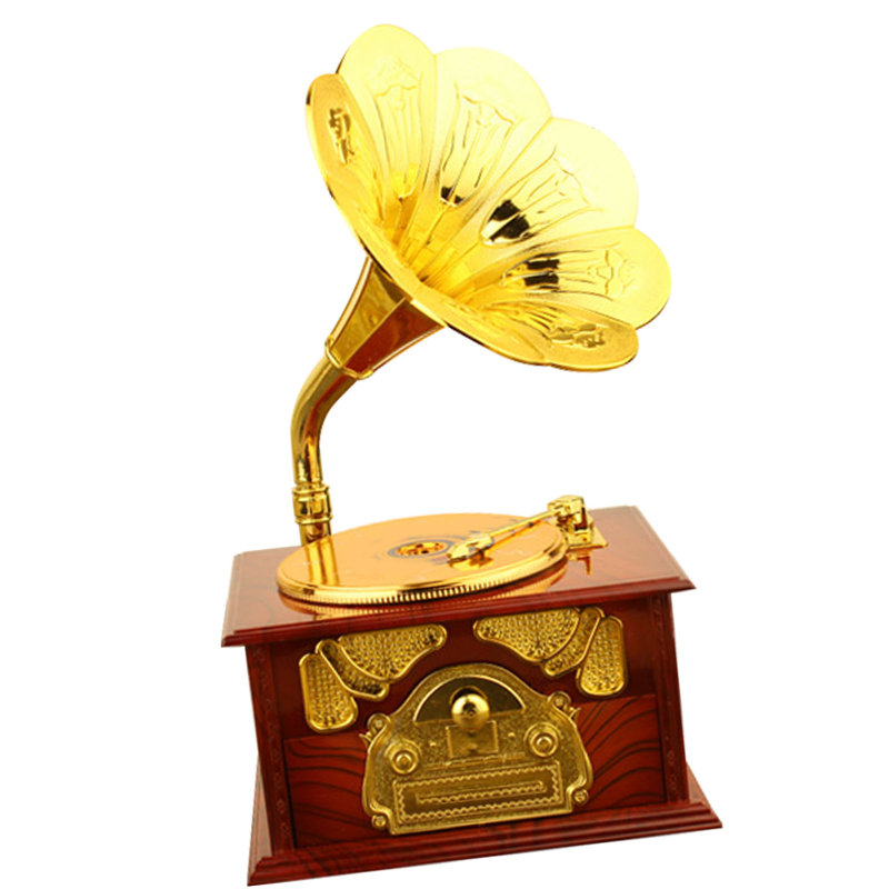 Forme rétro de la boîte à musique Gramophone rétro pour décoration musicale de bureau brun