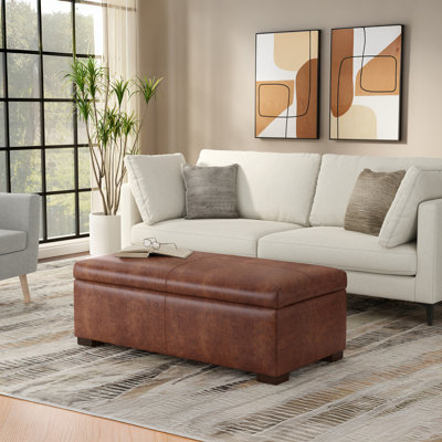 Gabbie 48"W Upholstered Storage Ottoman with Lift-Top, Stitching Detail, and Extra Storage