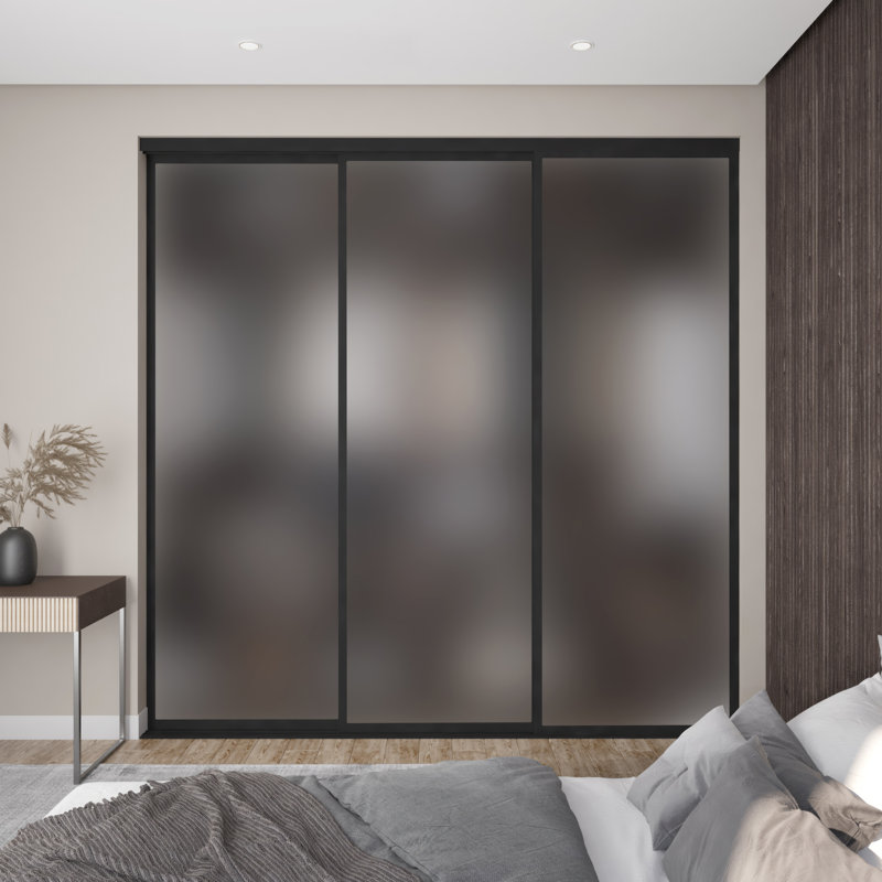 3 portes de placard coulissantes en verre givré, paravent, 108 po x 96 po, Noir