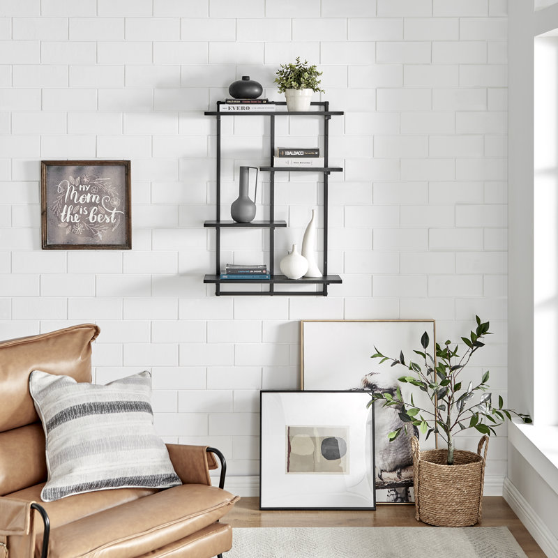 Rhodes 4 Tier Modern Floating Windowsill Wall Shelf, Black