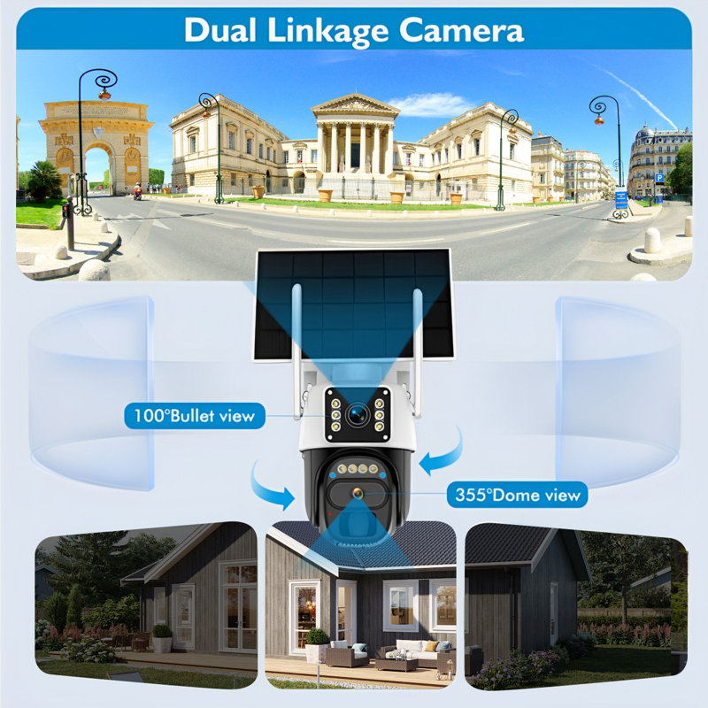 Hawkray Solar Security Camera -  360° Dual Lens,5G/2.4G WIFI,Auto Tracking,Spotlight/Siren Alarm,3mp Color Night Vision,IP66 Waterproof