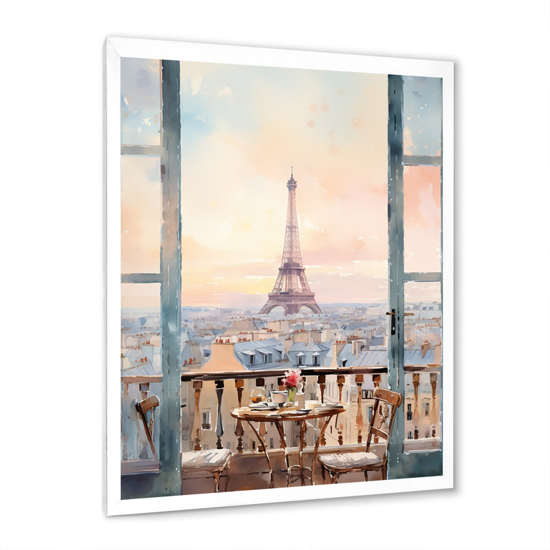 «Paris Winter Window View III - City Paris», art mural, Cadre simple blanc, H 20 po x l 12 po x P 1 po