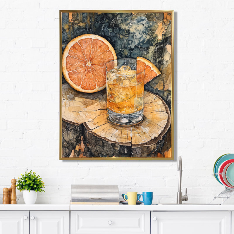 Téquila cocktail Dobrotin avec verre de pamplemousse I - décoration murale liqueur, H 40 po x l 30 po, Doré
