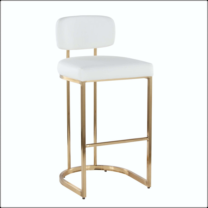 Tabouret de bar à hauteur fixe - structure en métal doré avec similicuir blanc (ensemble de 2)