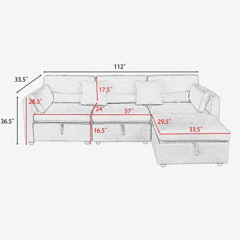 Canapé modulaire 4 pièces avec repose-pieds 112 po Bodhild, Mélange de polyester beige