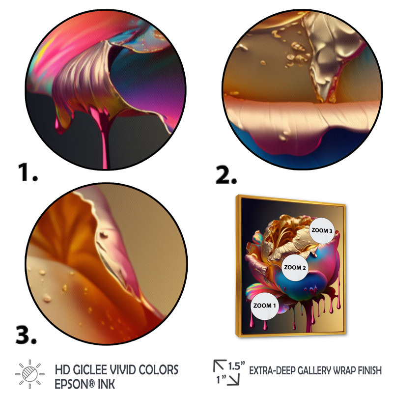 «Rainbow Peony», impression sur toile encadrée, H 40 po x l 30 po x P 1,5 po, Toile avec cadre flottant or