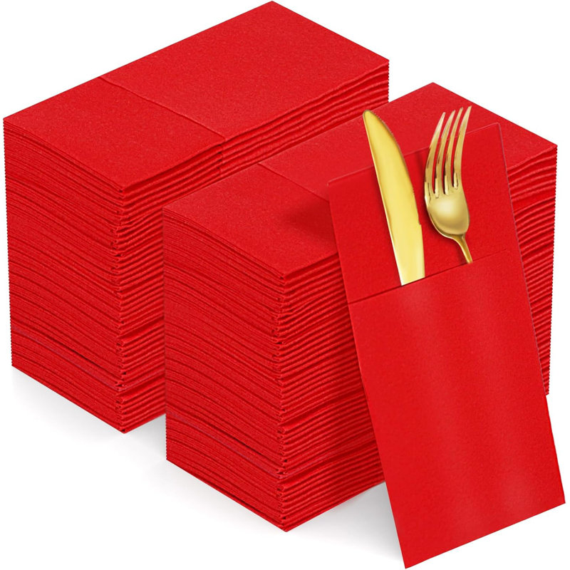 Red Napkins Disposable Dinner Paper Napkins with Pocket 100 Pack