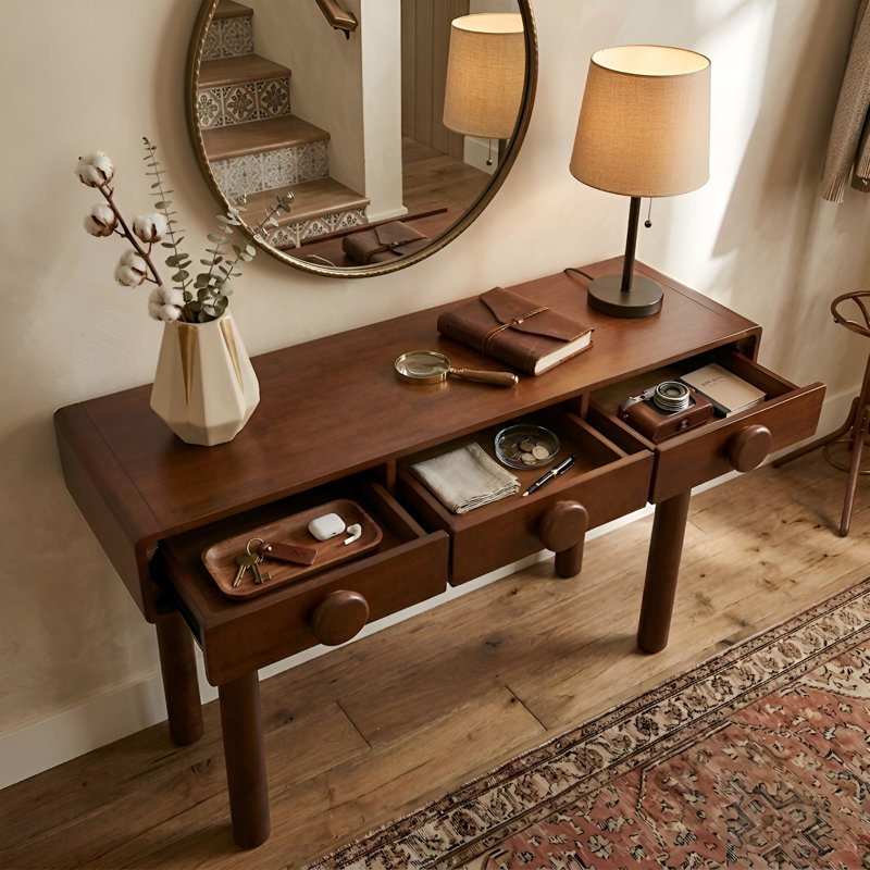 Console Mid-Century avec pieds en bois massif, Noyer