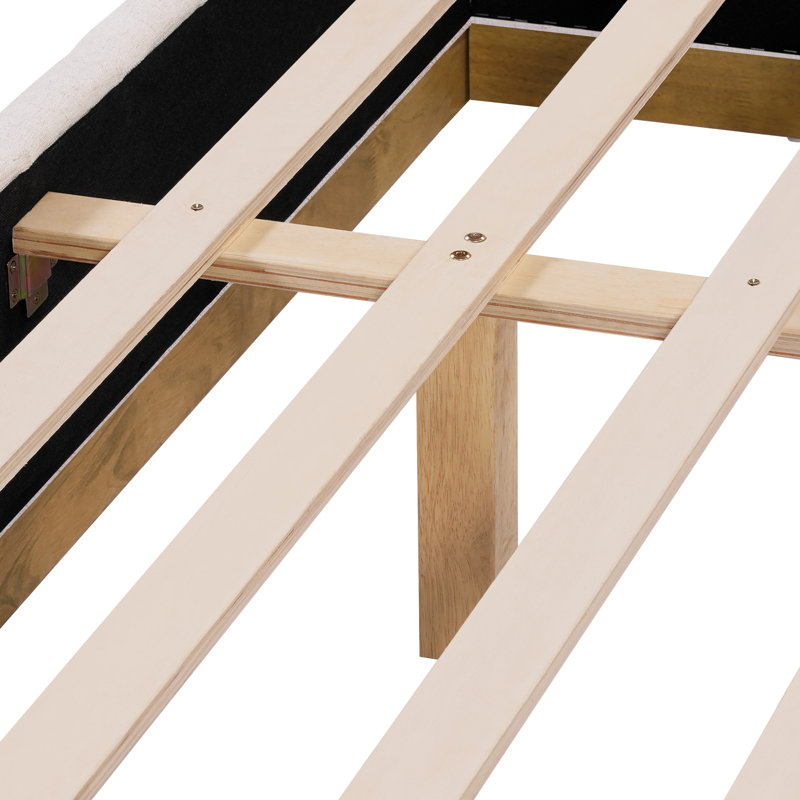 Structure de lit avec tête de lit tapissier épaisse en lin, base en bois massif, Grand lit