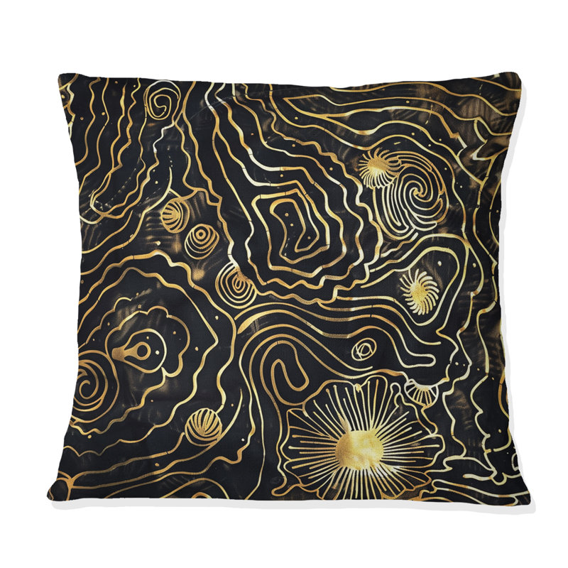 Or noir abstrait Waze - coussin abstrait, H 16 po x l 16 po, Carrée