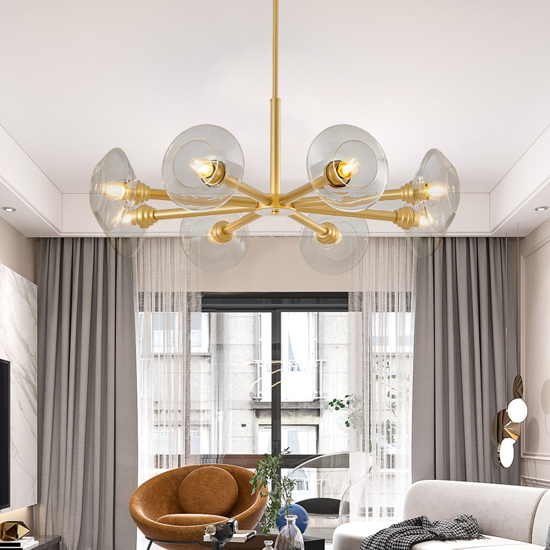 Lustre avec abat-jour en verre transparent Darren Sputnik (ampoule non incluse), H 31,5 po x l 26,4 po x P 26,4 po