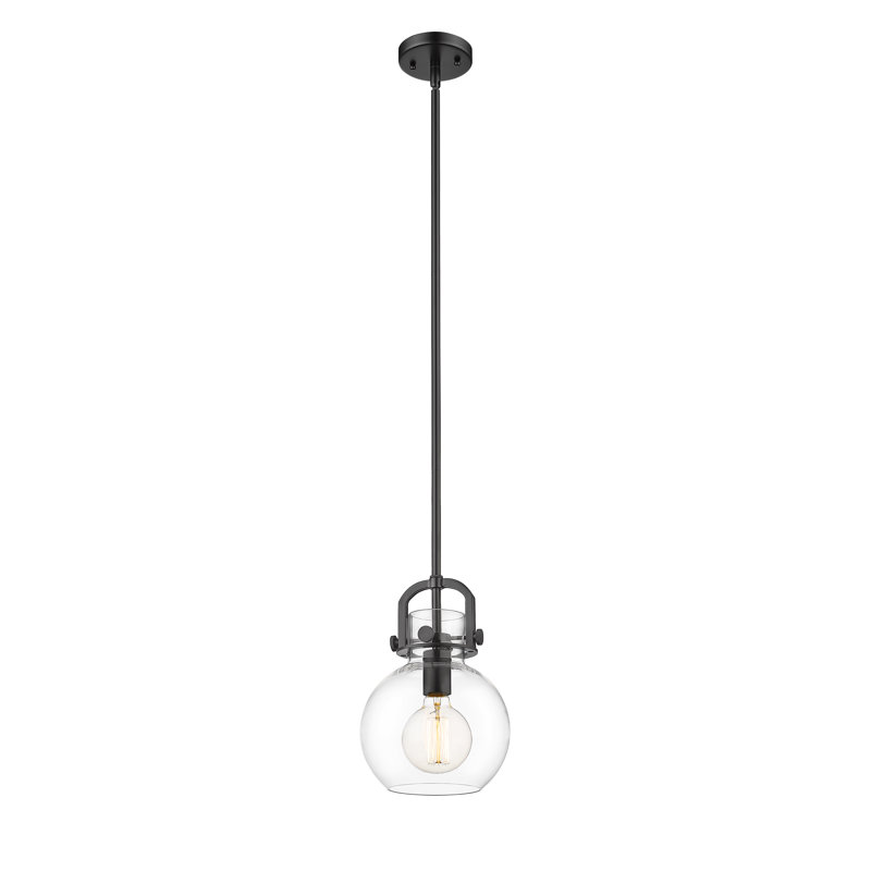Luminaire suspendu à 1 tige Sligo, Clair, Noir mat, H 11,25 po x l 8 po x P 8 po