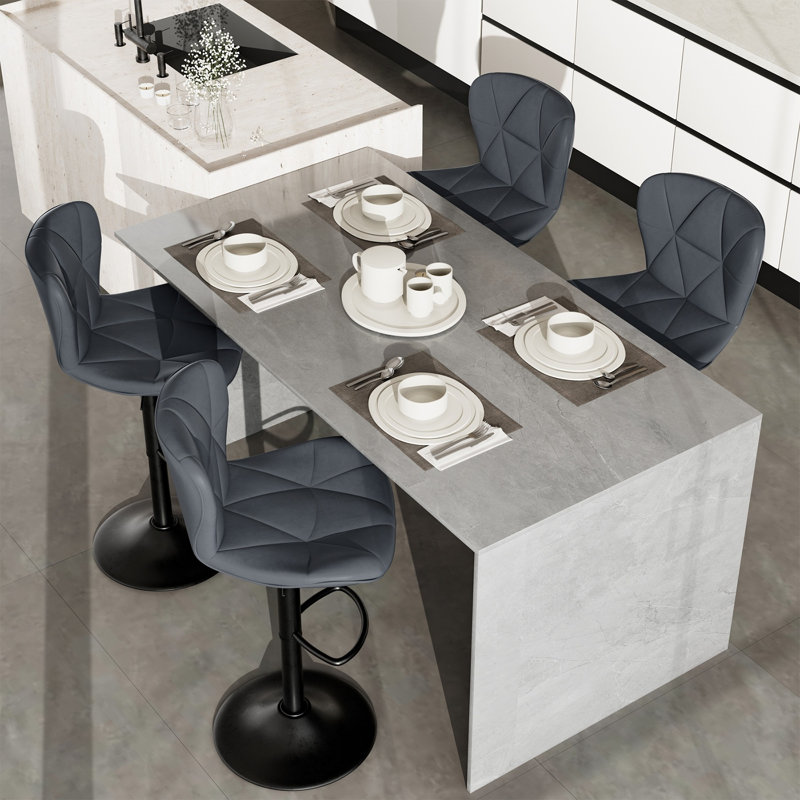 Swivel Upholstered Adjustable Height Counter Stool with Metal Frame, Grey