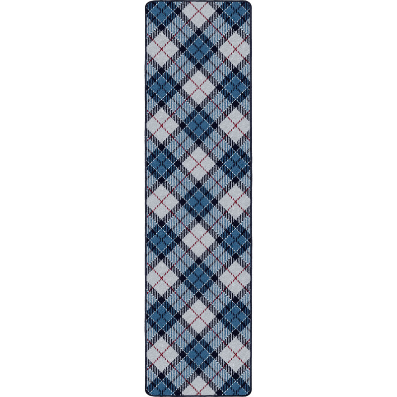 Cloche argentée à motif écossais Ligaya Christmas, Tapis de couloir 2 pi 1 po x 7 pi 8 po