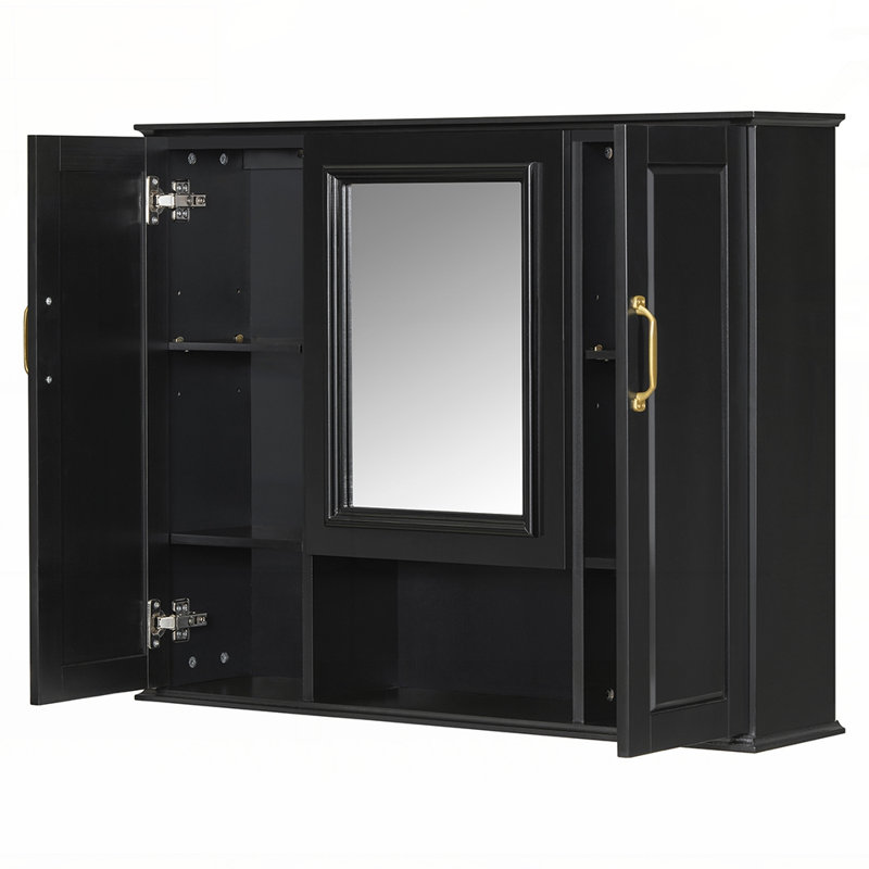 Armoire à pharmacie murale avec miroir 3 portes, Noir