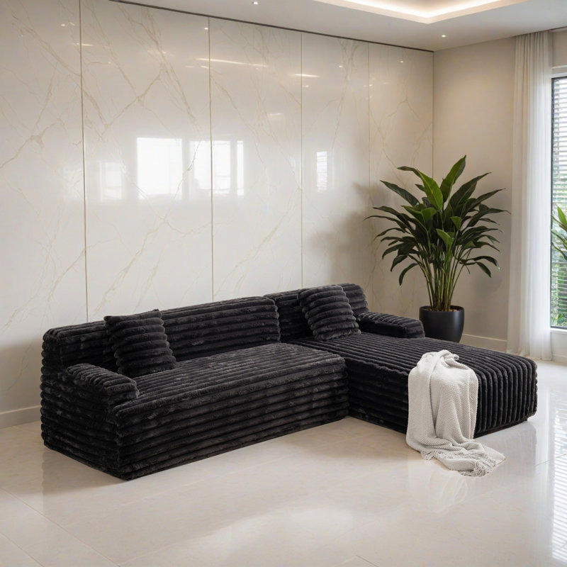 Canapé modulaire réversible 110,02 po pour salon, Similifourrure noire