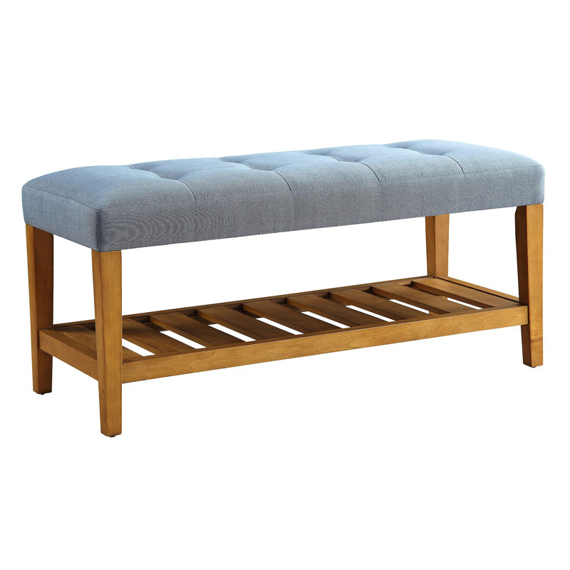 Tufted Padded Seat Bench, Light Blue
