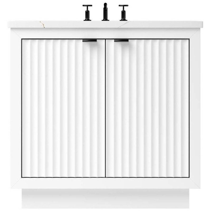 Lecrieú Single Bath Vanity, 36", Matte Black, Pure White