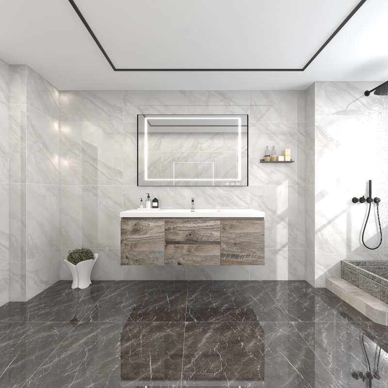 Owaneco 60'' Single Bathroom Vanity with Acrylic Top, Nature Wood