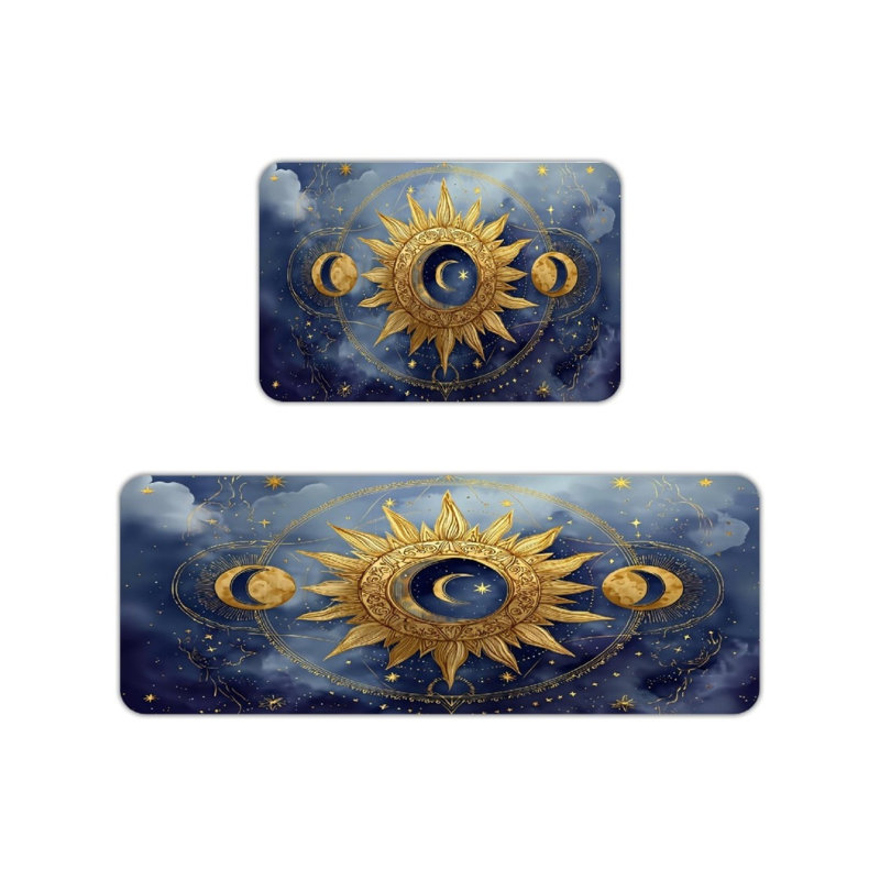 Tapis de cuisine bleu marine Sun Moon, 2 pièces pour décoration céleste
