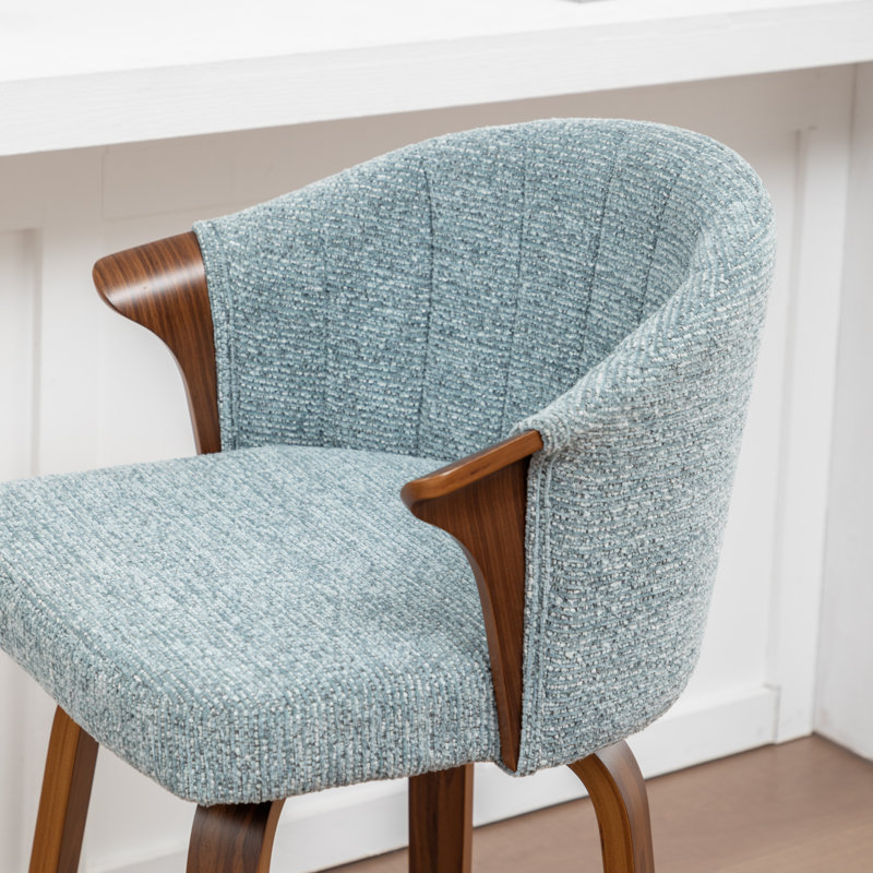 Devault Swivel Upholstered Counter Stool With Wood Frame, Blue
