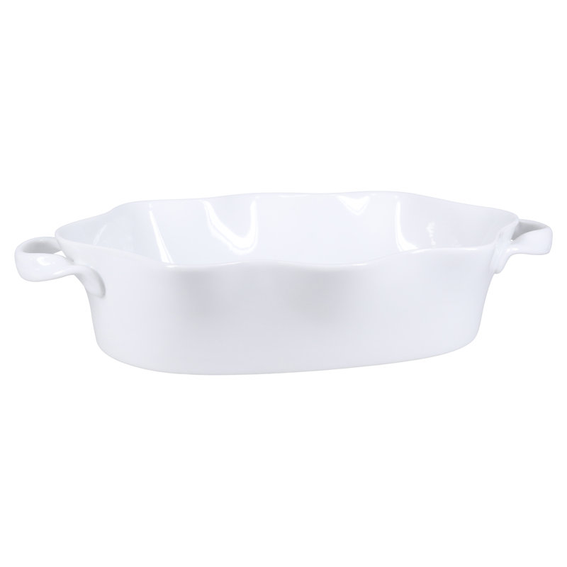 White Ceramic Wavy Oval Baker, 14.5 Inches